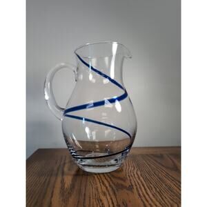 Pier 1 Swirline Cobalt Blue 10” Mouth Blown Glass Pitcher 94oz - Retired